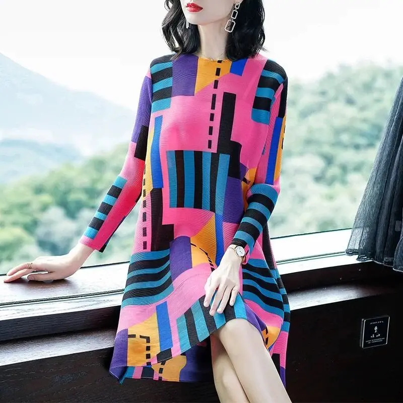 

Spring/Summer 2023 Cross border Women's Wear Large Pleated Dress with Loose Print vestidos de mujer