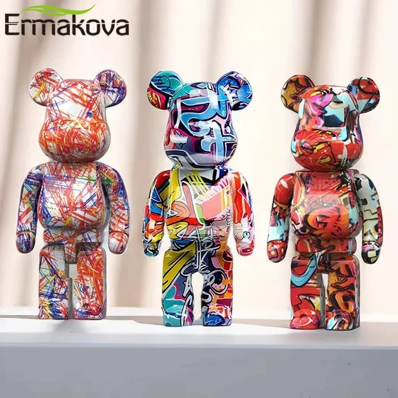 ERMAKOVA 27cm Graffiti Bear Figurine Home Decoration Animal Statue Storage Money Jar Modern Room Sculpture Table Decor  Statues