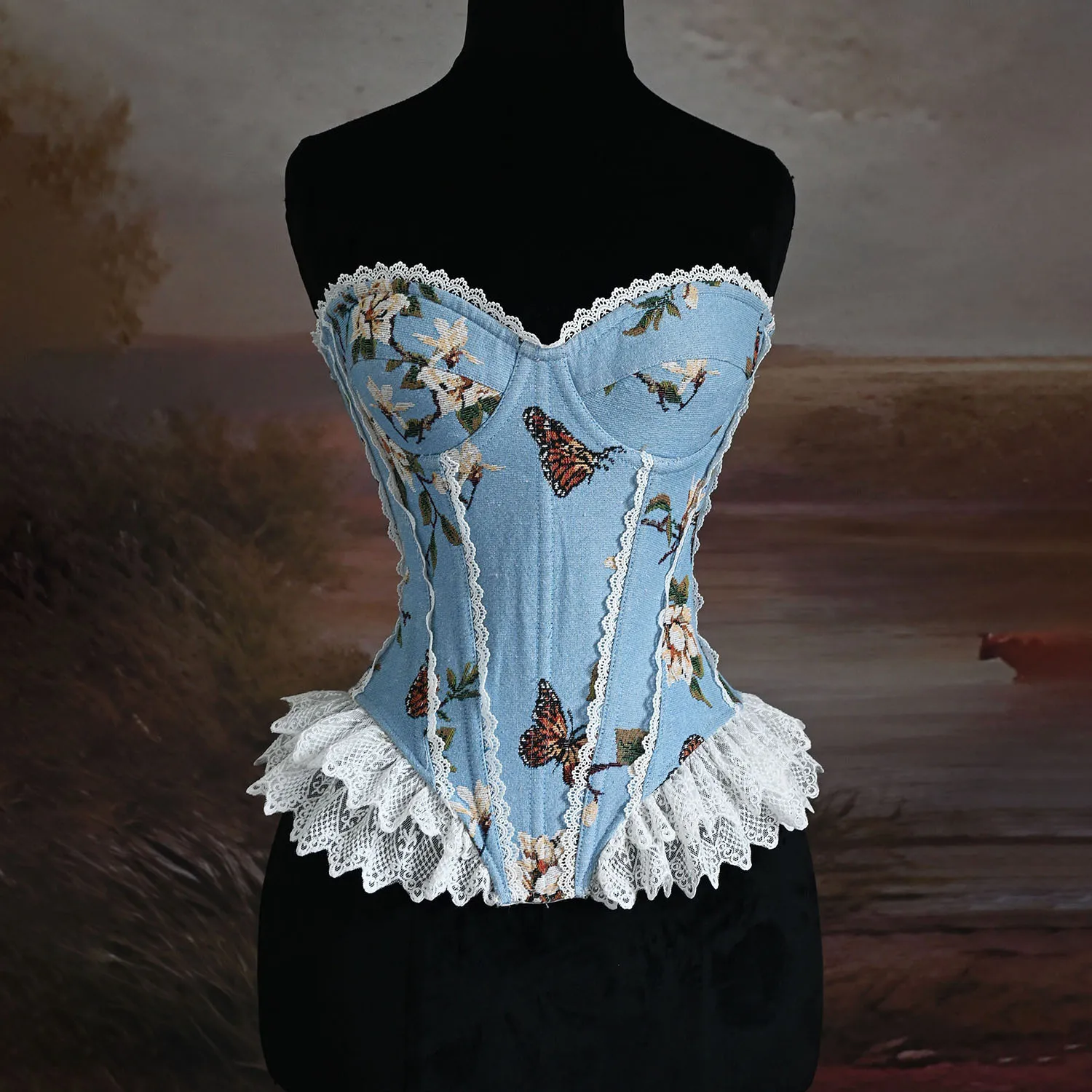 

Lace Bra Sculpting Body Corsets Women New Vintage Print Bustier Top Victorian Sexy OVERBUST Size Lingerie corselet