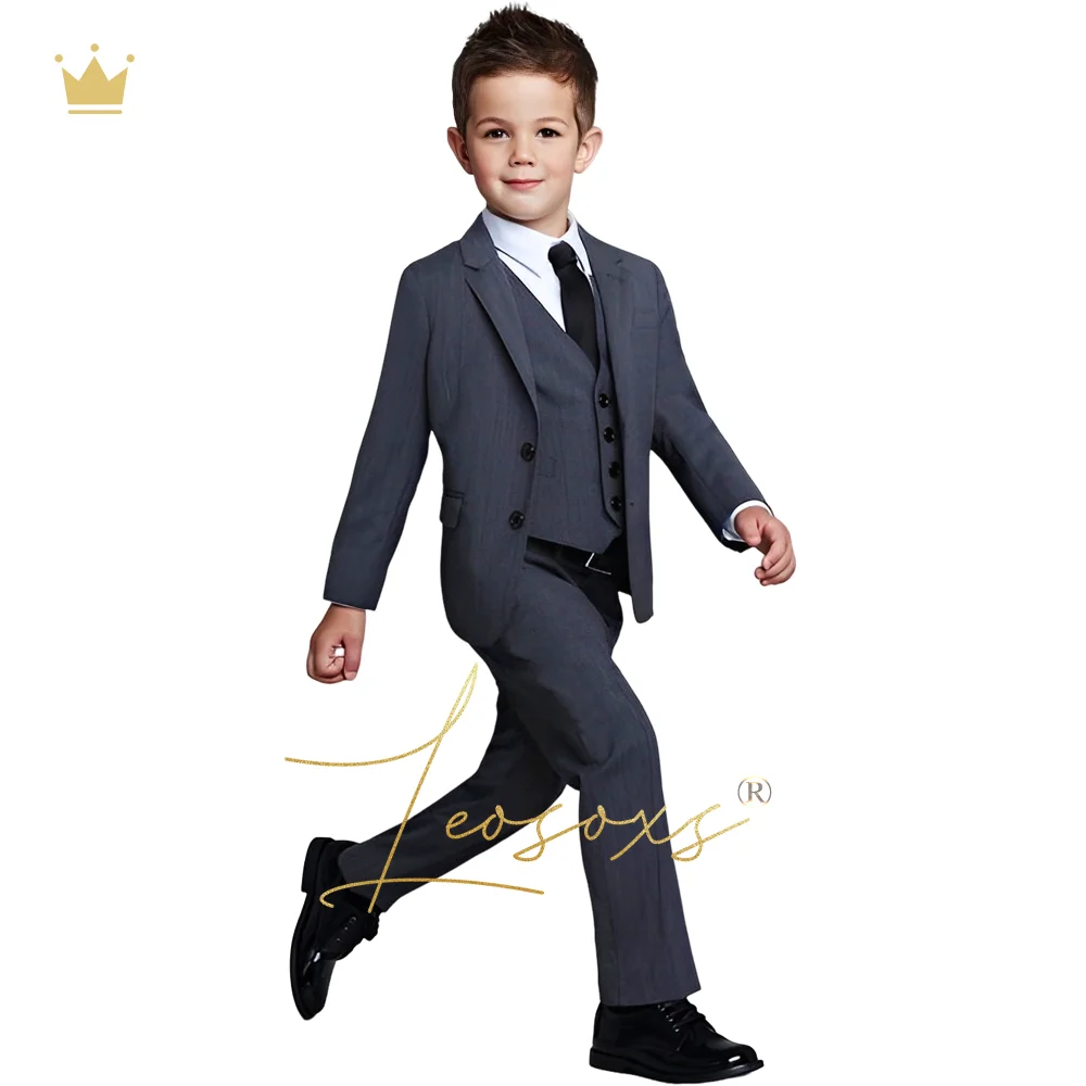 Boys elegant suit 3 piece suit, children's 2 button flat lapel tuxedo children's customizable wedding party birthday suit