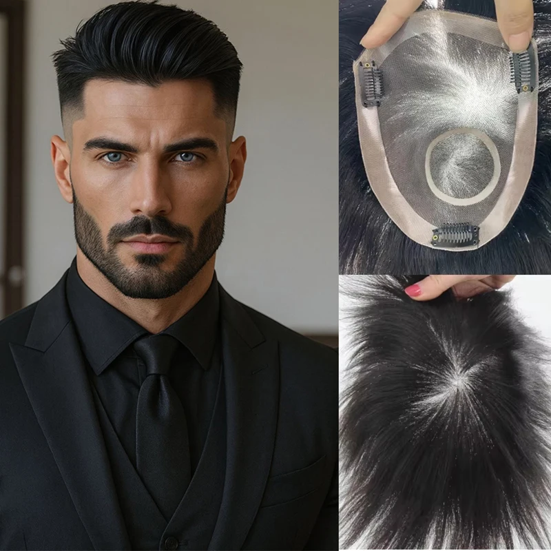 

Мужской парик, кружевная основа из искусственной кожи, мужские парики-тупеи для мужчин, 6 дюймов, прямые 100% человеческие волосы, системы замены протезов, кусок волос