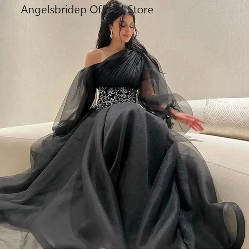 

Angelsbridep Modern Prom Dresses Tulle A-line Abendkleider Dubai One Shoulder Beadings Evening Dress Robes De Soirée Party Gowns