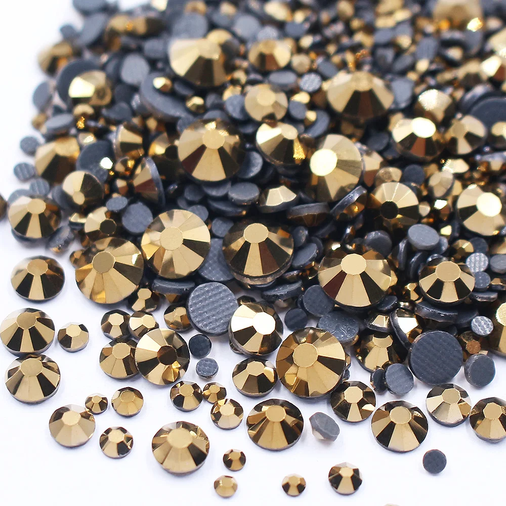 

Ss6-Ss30 Mix Size Hot Fix Rhinestones Gold Glass Crystals Strass Rhinestones Fabric Craft Stones Glue On Rhinestones For Clothes