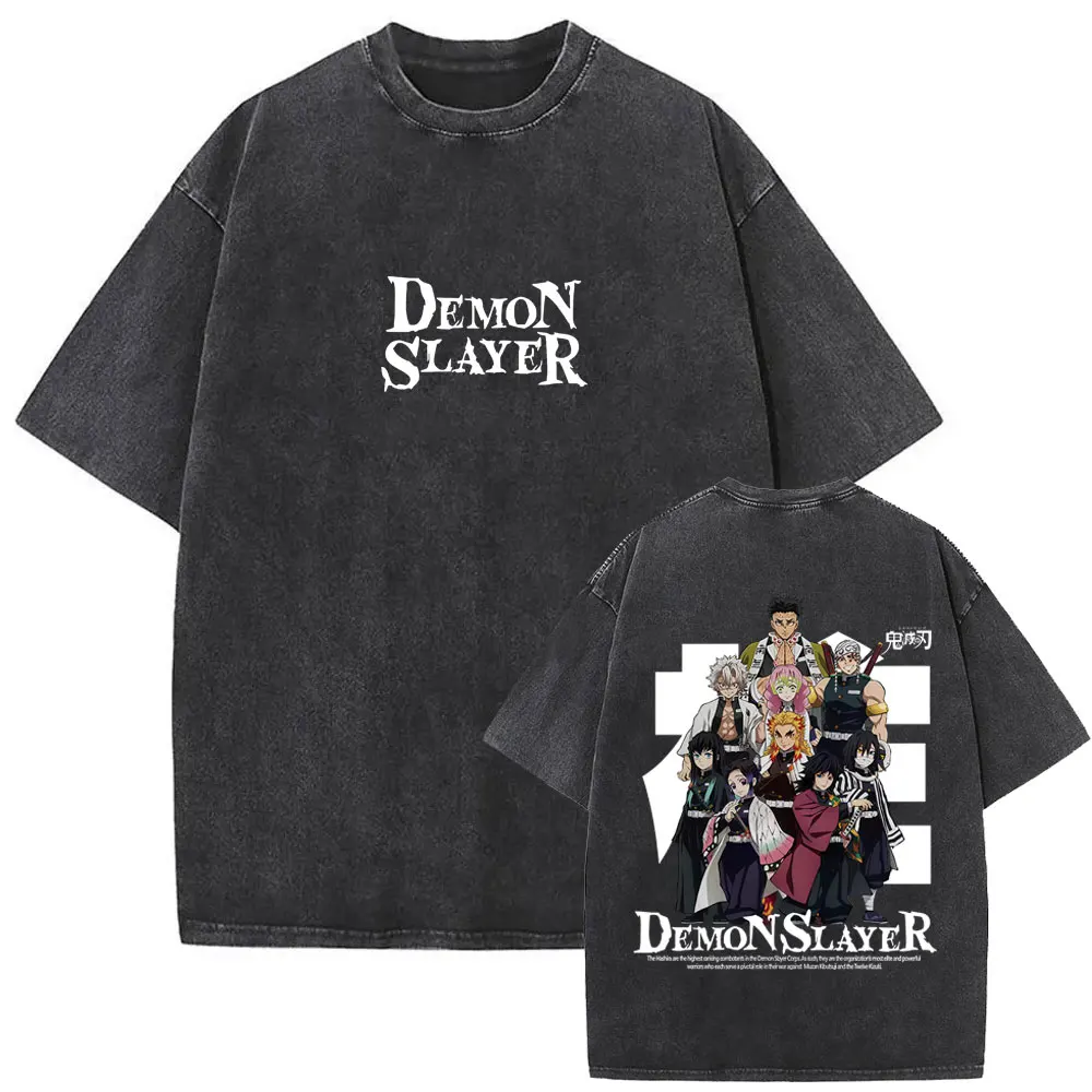 

Washed Vintage Anime Demon Slayer Hashira Members Graphic T-shirt Men Women Casual Oversized T-shirts Man Fashion Trend T Shirts