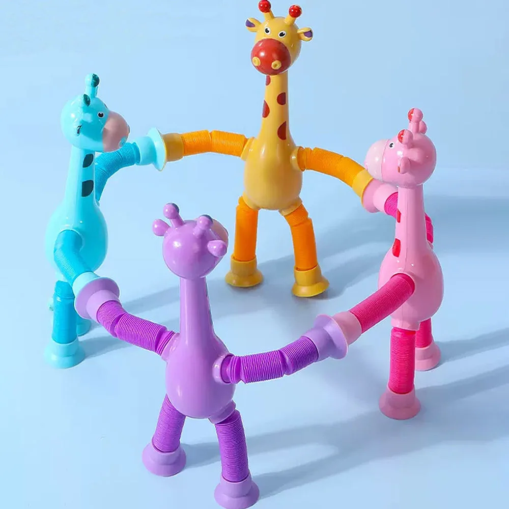 Suction Cup Retractable Giraffe Variable Shape Pop-up Compression Tube Compression Toys for Kids Anxiety Toys Decompression Toys