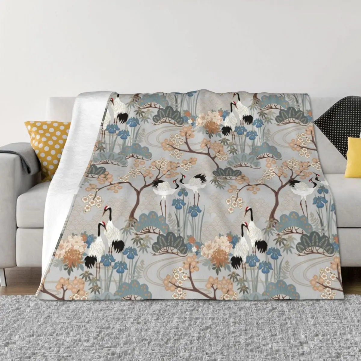 

Japanese Garden Gray Throw Blanket Decoratives Blankets For Sofas Camping Quilt Blankets