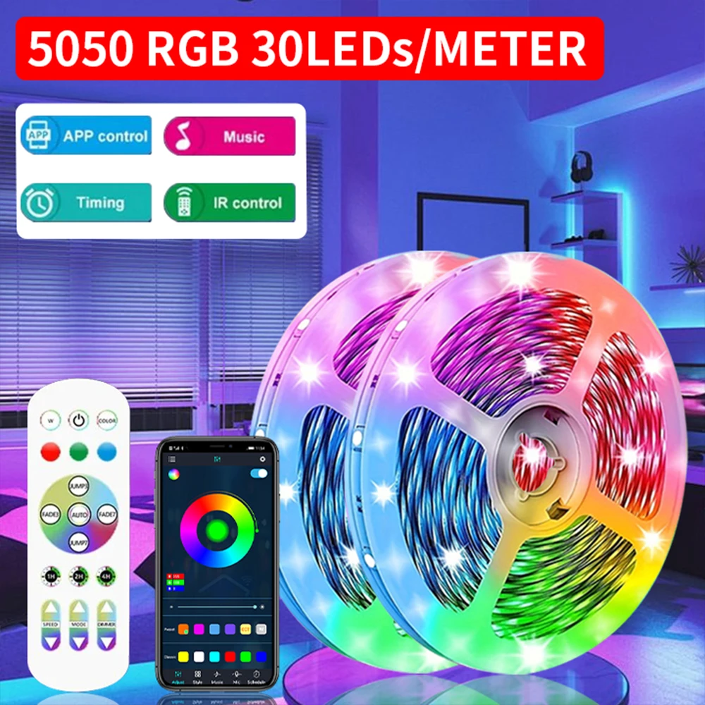 

30LED/Meter Bluetooth Led Lights Strips 5050 WIFI RGB Flexible Tape TV Led Ribbon 1M- 30M For Bedroom party