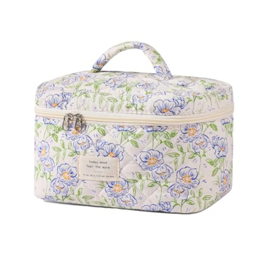 

Большая дорожная стеганая косметичка для женщин, хлопковая косметичка с цветочным принтом, эстетичная косметичка в стиле кокетка, органайзер для туалетных принадлежностей с цветочным узором