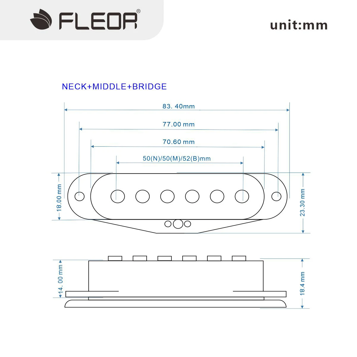 FLEOR 3PCS Flat Top Alnico 5 Vintage ST Electric Guitar Pickups Single Coil Pickups 50/50/52mm Set Black