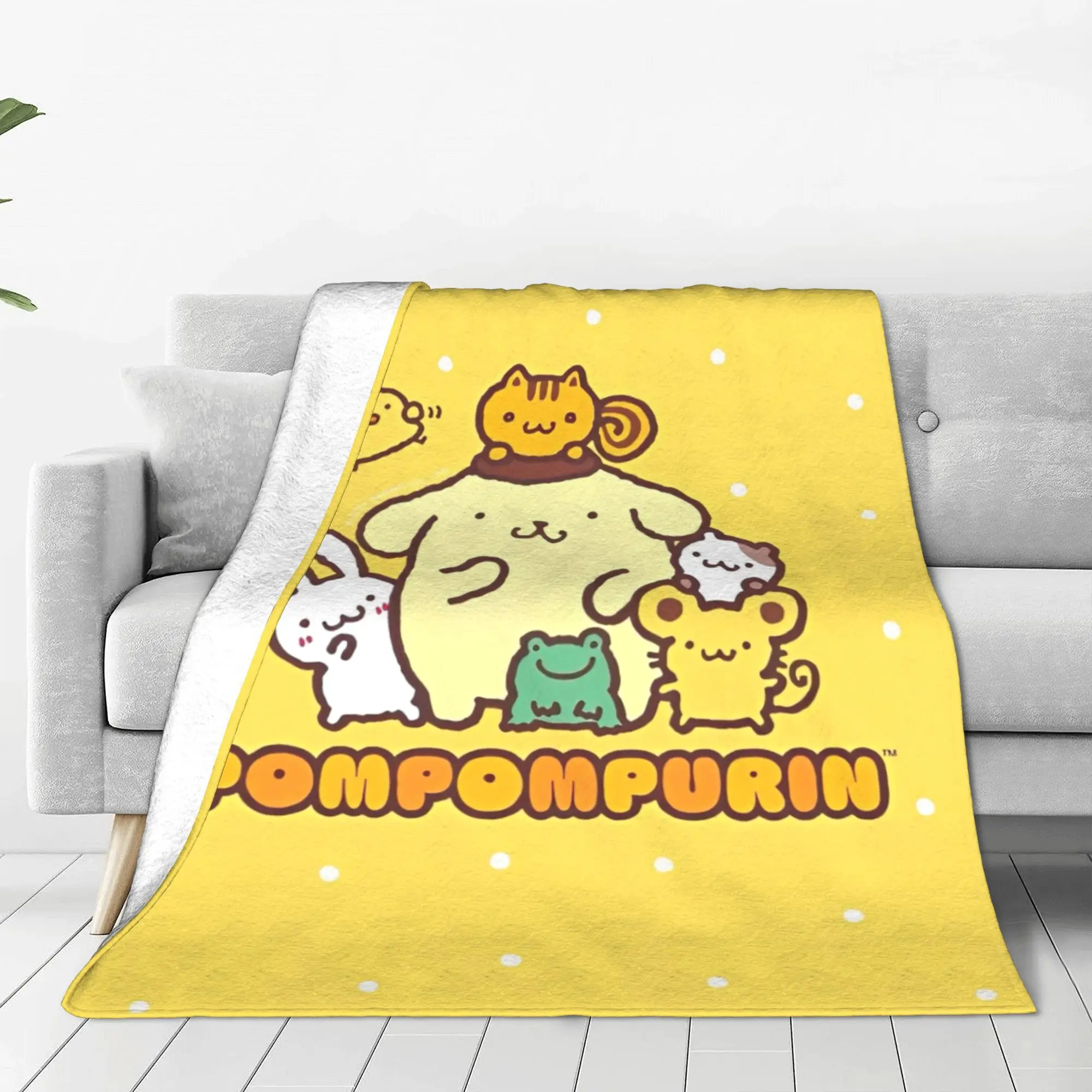 Kawaii Pompompurin    Knitted Blankets Fleece Sanrio Cute Cartoon  Warm Throw Blankets for Bedding Couch Bedspread