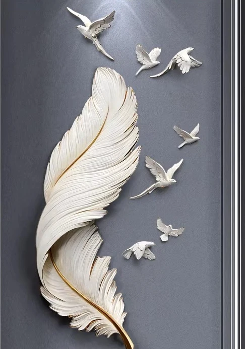 

Скандинавское настенное украшение из перьев для ресторана, роскошный настенный декор, современный минимализм для гостиной, фон для дивана, креативный дизайн