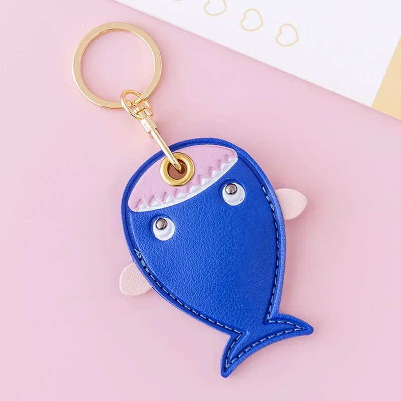 Custom LOGO Keychain Leather Laser Engrave for Access Control Card Cover Cute Animal Cartoon Fruit Key Chain Backpack Pendant