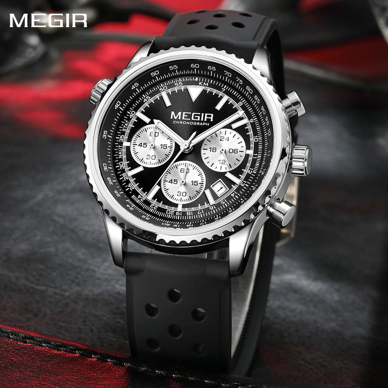 

MEGIR Men's Watch Quartz Sport Chronograph Fashion Luminous Calendar Wristwatch 24-hour Silicone Strap Relogio Masculino 2236