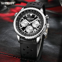 MEGIR Men's Watch Quartz Sport Chronograph Fashion Luminous Calendar Wristwatch 24-hour Silicone Strap Relogio Masculino 2236