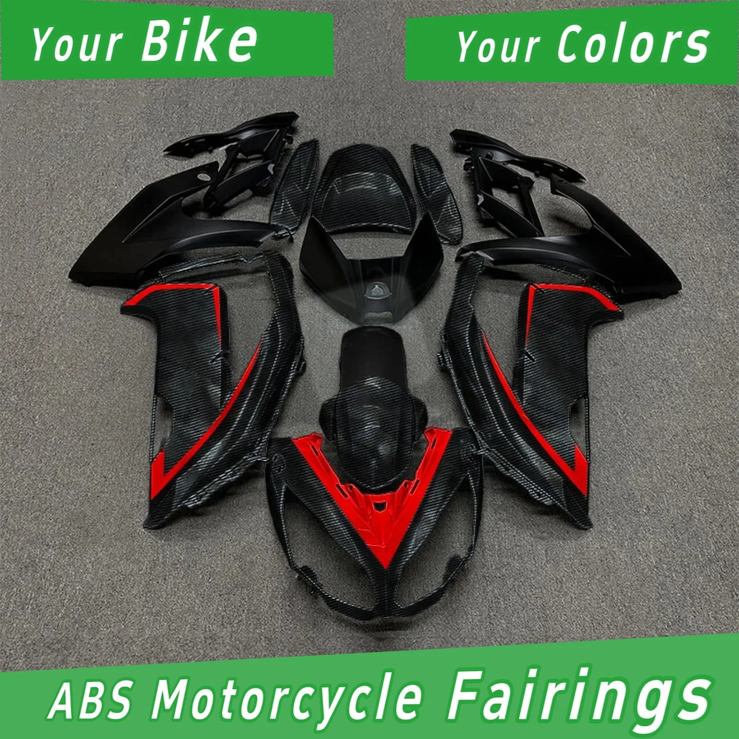 Motorcycle Fairing Body Repair Set for 2012-2016 Kawasaki Ninja 650R, Durable ABS Material Carbon Look, Perfect for Body Rebuild