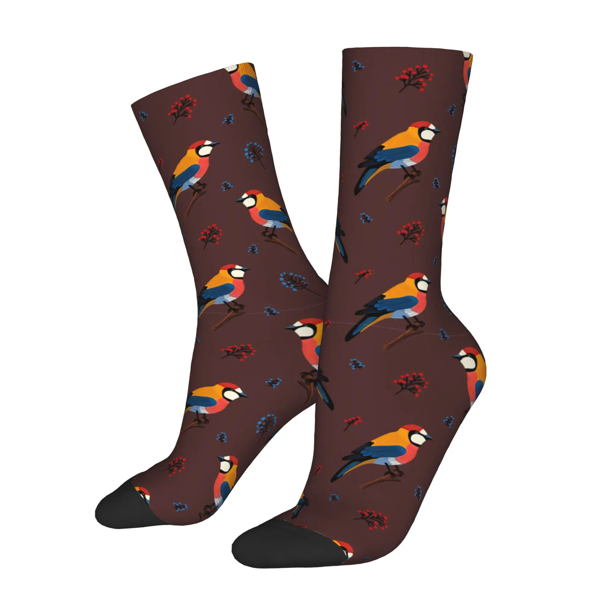 1pc Bird Sitting On Branch Printed Men's Socks  Novelty Hip Hop Harajuku Pattern Crew Sock Casual Gift
