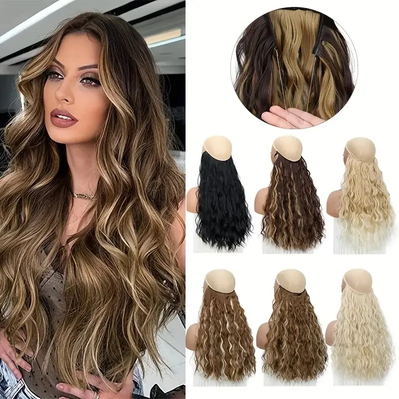 

WIGSIN 18Inch Synthetic Long Water Wave Curly Hair Extension Fishing Line Fluffy-Looking Hairpiece for Women