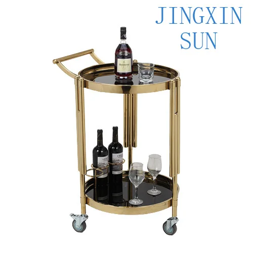 European Hotel Cart Restaurant Service Cart Stainless Steel Mobile Wine Cart Commercial Wine Delivery Round
