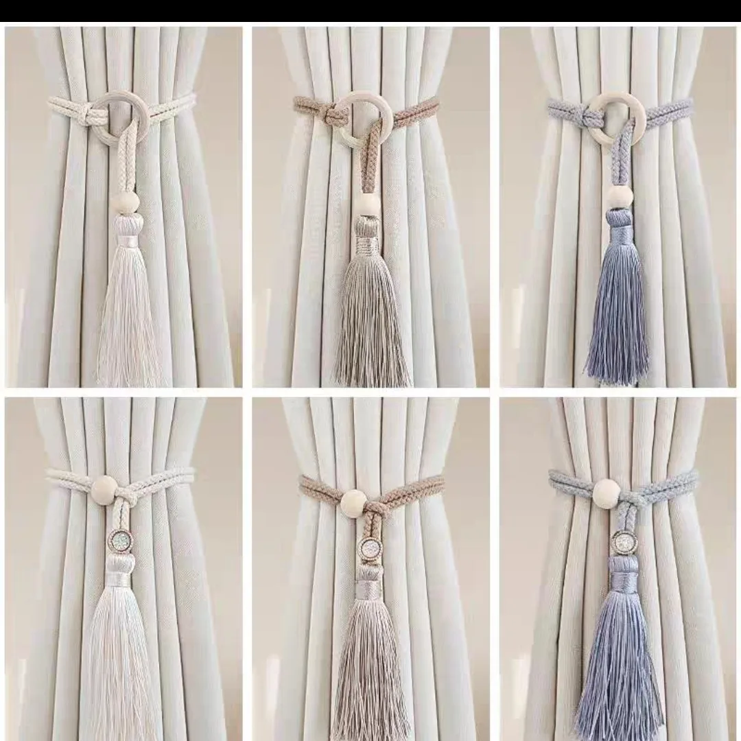 

6PC New Wooden Beads Curtain Straps Living Room Bedroom Decoration Tassel Braided Rope Storage Curtain Buckle Home Decoration