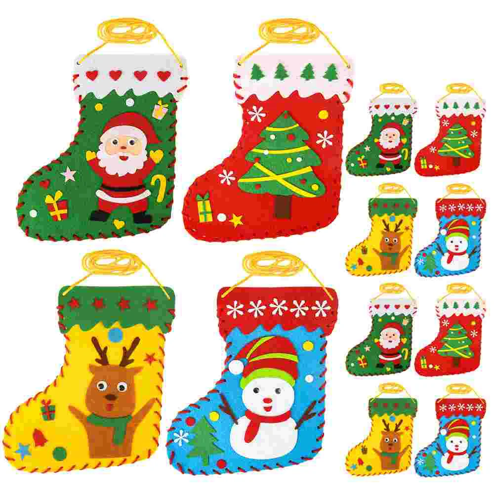 

12 Pcs Christmas Socks DIY Children's Handmade Non-woven Educational Toys Sewing Kit for Beginners Kids Felt Stockings Sticker