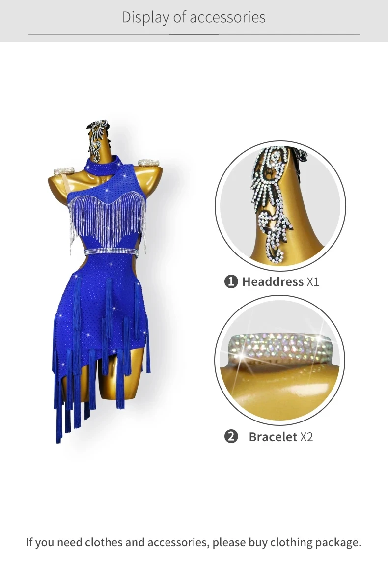 Blaues Latein-Tanzkleid, Damen-Trainingskleidung, Tanzbekleidung, sexy Rock, Ball-Wettkampfanzug, elegantes Partykostüm, Sportbekleidung. – Detail 4