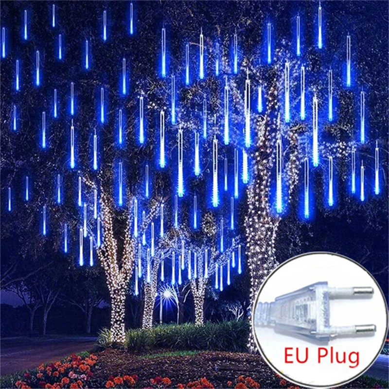 8 tubi pioggia di meteoriti luci a stringa a LED ghirlande stradali decorazioni per l'albero di Natale per luci da giardino fatate di Capodanno all'aperto