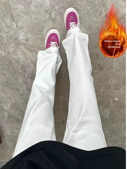 

Men's Thiened Fce Lined Bootcut Jeans White Knife Straight Fit Autumn Winter Cleanfit Jeans plus Size Casual Wear