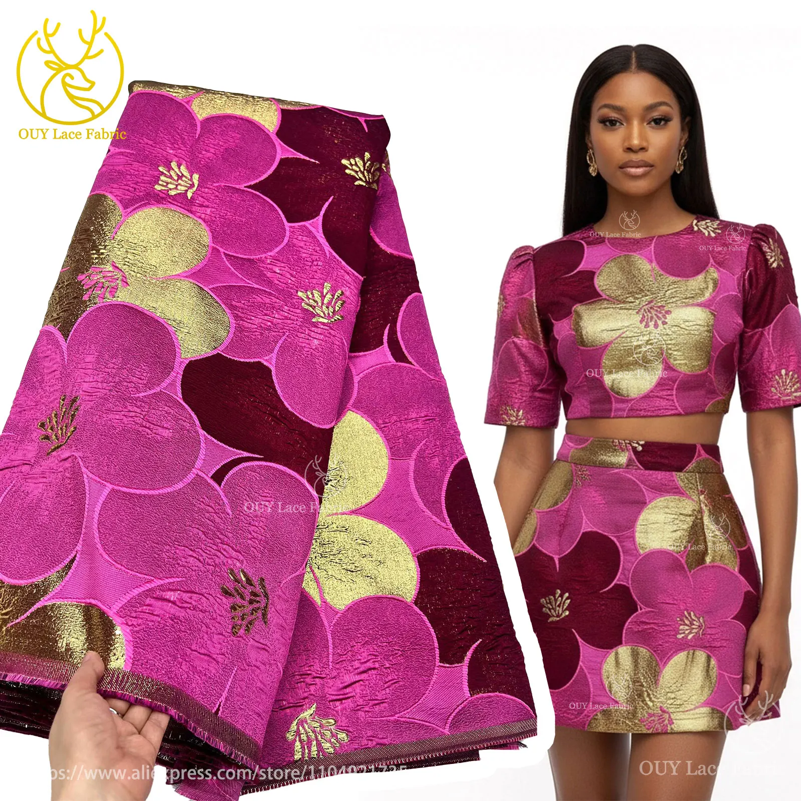 

Лидер продаж 2025 года, африканская жаккардовая кружевная ткань, 5 ярдов, высокое качество, модная французская нигерийская женская праздничная одежда, швейные ткани