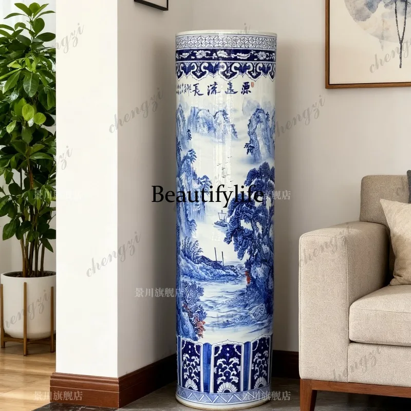Hand-painted landscape painting with a long history, large vase, floor-to-ceiling quiver, living room decoration ornament