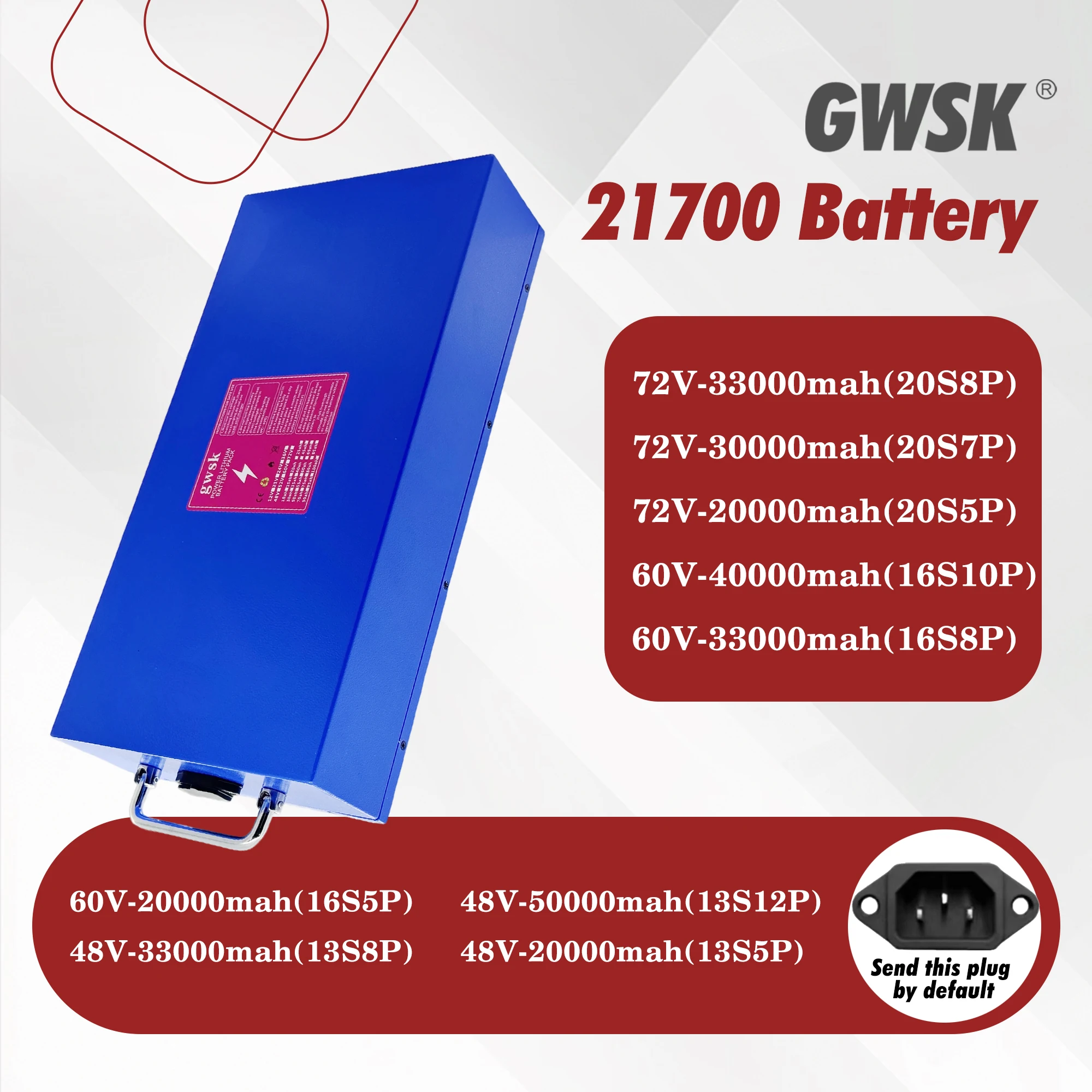 

Air freight, GWSK, 72V60V48V21700 lithium-ion battery, 100% true capacity, waterproof shell material, built-in 40AHBMS