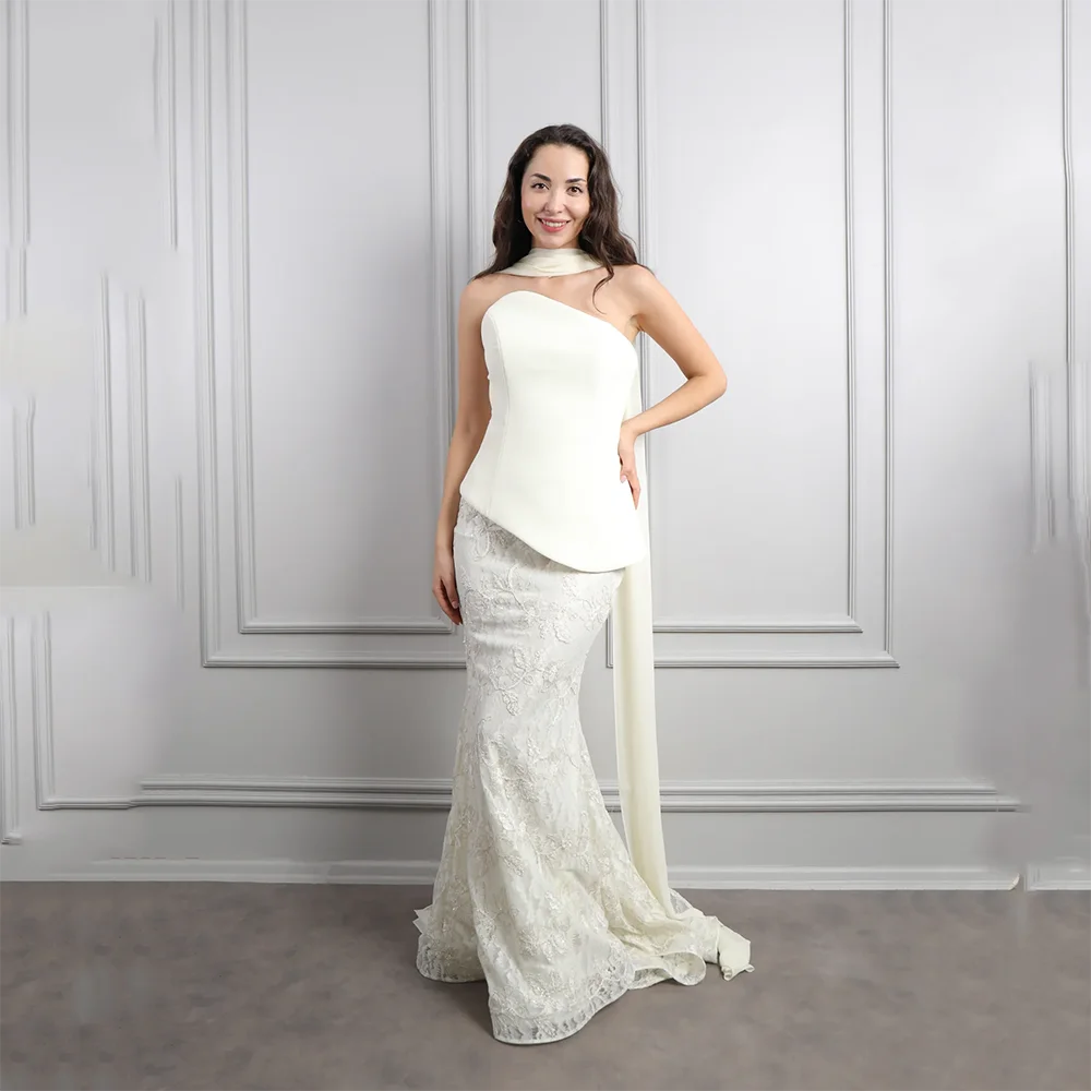 

Simple White Evening Dresses Strapless Sleeveless Evening Gowns Floor Length Mermaid Elegant Prom Dresses Customized 2025