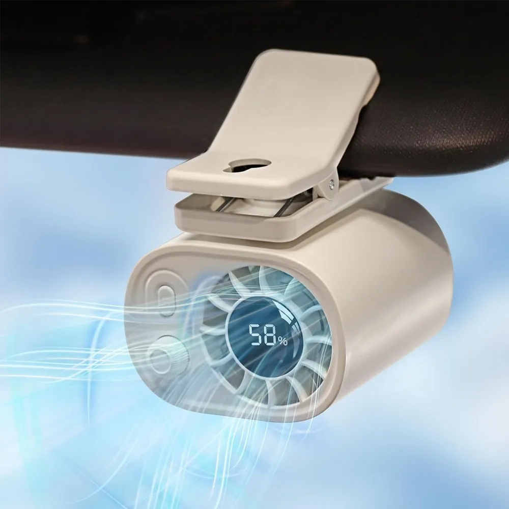 Ventilateur USB à clip avec écran LED, 1400 mAh, 100 niveaux de puissance, rechargeable, mains libres, ventilateur personnel multifonctionnel, ventilateur de voiture