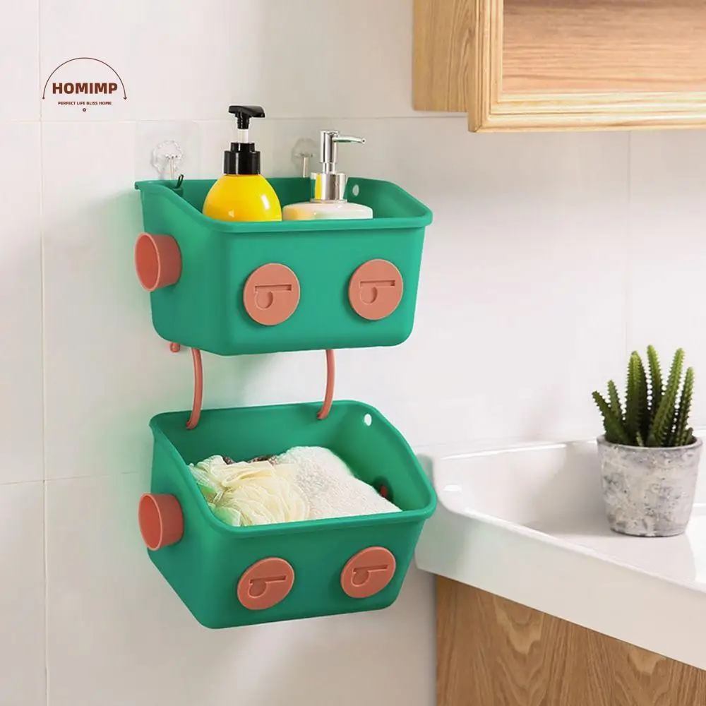 

Wall-mounted Toy Storage Basket Traceless Space-saving Bathroom Storage Rack Plastic Bathroom Hanging Basket Home Use