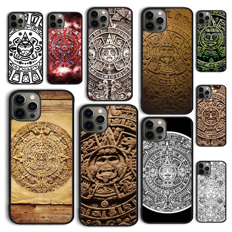 Autumu Mayan Calendar Wood Pattern Phone Case Cover for iPhone 16 15 12 mini 11 13 14 Pro Max SE2020 Apple 6 7 8 Plus Coque