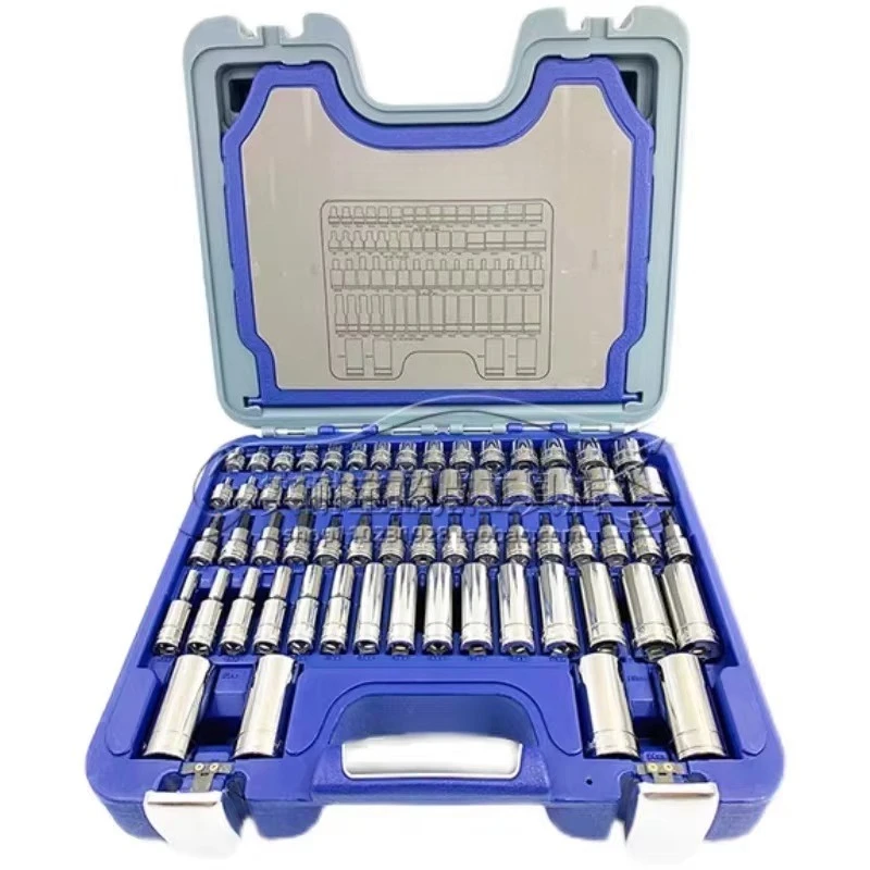Blue Dot Tool 77 Piece Metric Socket Set 3/8 Inch Chrome Vanadium Steel Auto Repair Tool Set