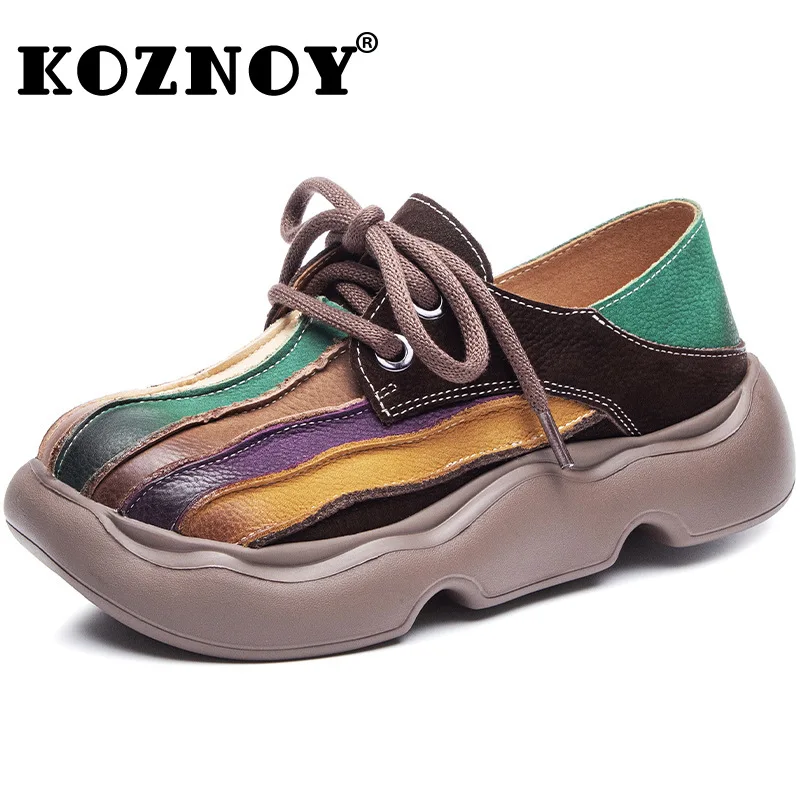 

Koznoy 4cm Lolita Shoes 2024 Cow Suede Genuine Leather Mixed Color Summer Ladies Comfy Preppy Girl Mary Jane Platform Fashion