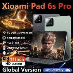 Xioa-Tableta 6S Pro versión Global, de 11 pulgadas dispositivo Original, HD, 4K, 2024 mAh, Android 14, 16GB + 1T, 5G, SIM Dual, WiFi, WPS, GPS, 20000