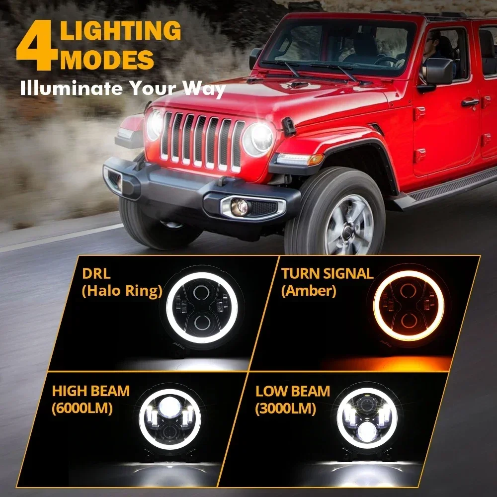 

9-дюймовые светодиодные фары со встроенным указателем поворота DRL, кольцо Halo ближнего света для Jeep Wrangler JL MOAB Gladiator 2018-2022