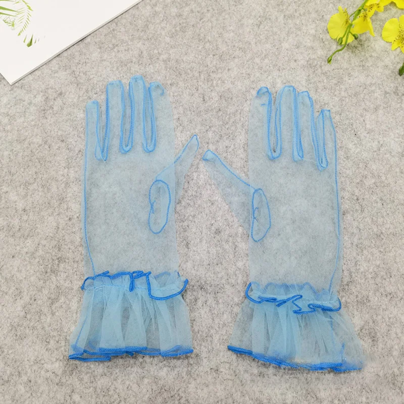 Lace Volledige Vinger Handschoenen Vrouwen Handschoenen Mode Korte Tule Handschoenen Elastische Etiquette Lotusblad Scharen Bruids Handschoenen Bruiloft Mitten