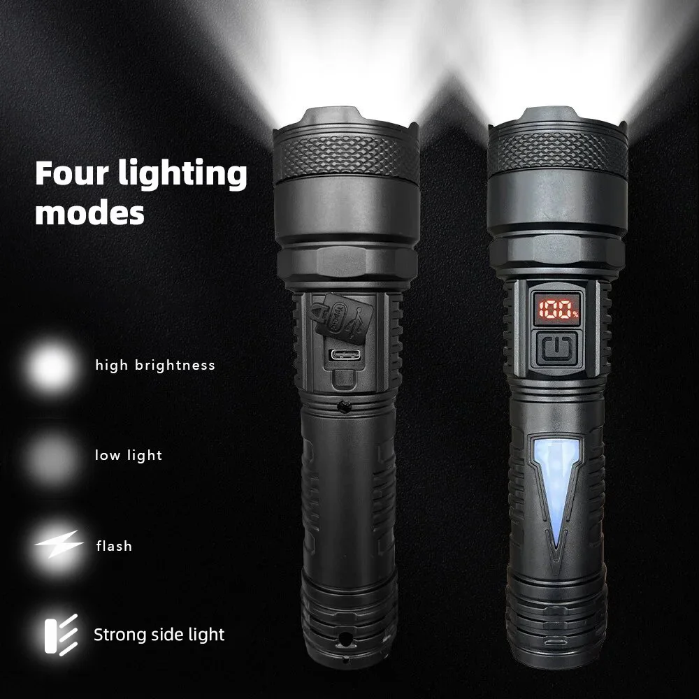 High Power Long-range Lantern Super Bright LED Flashlight USB Rechargeable Tactical Torch With Sidelight Lamp Waterproof Outdoor image 2