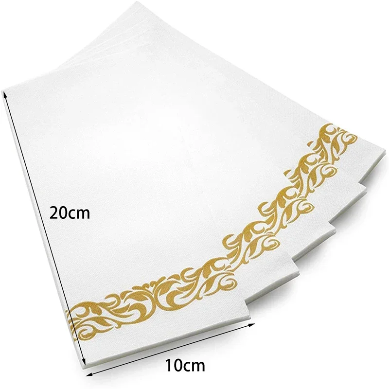 25Pcs Disposable Hand Towels Table Paper Napkins Elegant Tissue Vintage Towel White Foil Gold Birthday Wedding Party Home Decor