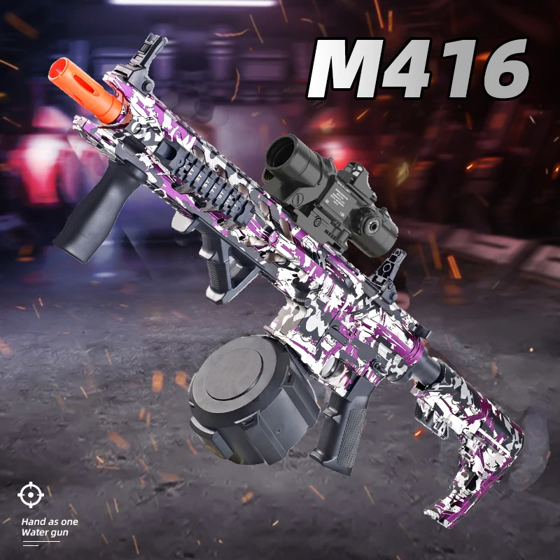 M4トイガン 7.4V 高速バースト M416 ゲルボール オレンジプラグとダブルマガジン付き 屋外インタラクティブ親子ゲーム用