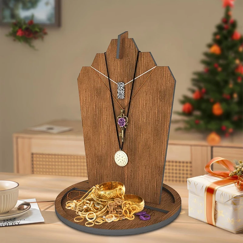 

Wooden Jewelry Stand Retro Vertical Necklaces Storage Holder Ring Earring Bracelet Display Tray Exhibitor Jewelry Showcases