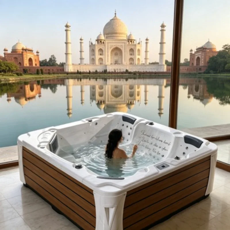 Waterfall Feature Hot Tub Whirlpool Jacuzzi Massage Bathtub Hydrotherapy Spa Acrylic 4 Person Balboa 27 Jets LED