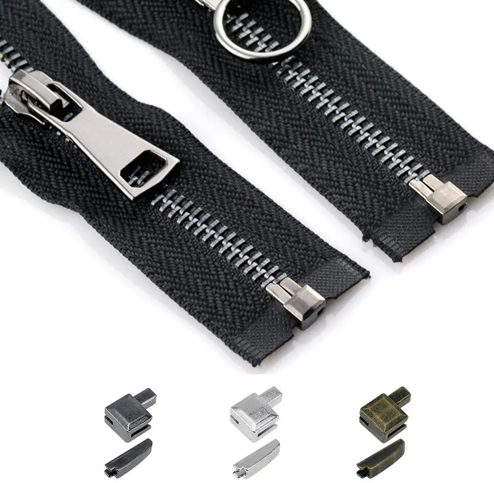10/24/123Pcs Metal Zipper Stopper Head Zip Sliders Retainer Insertion Pin Zipper Top Ends for Coat Jacket Zipper Repair Kit