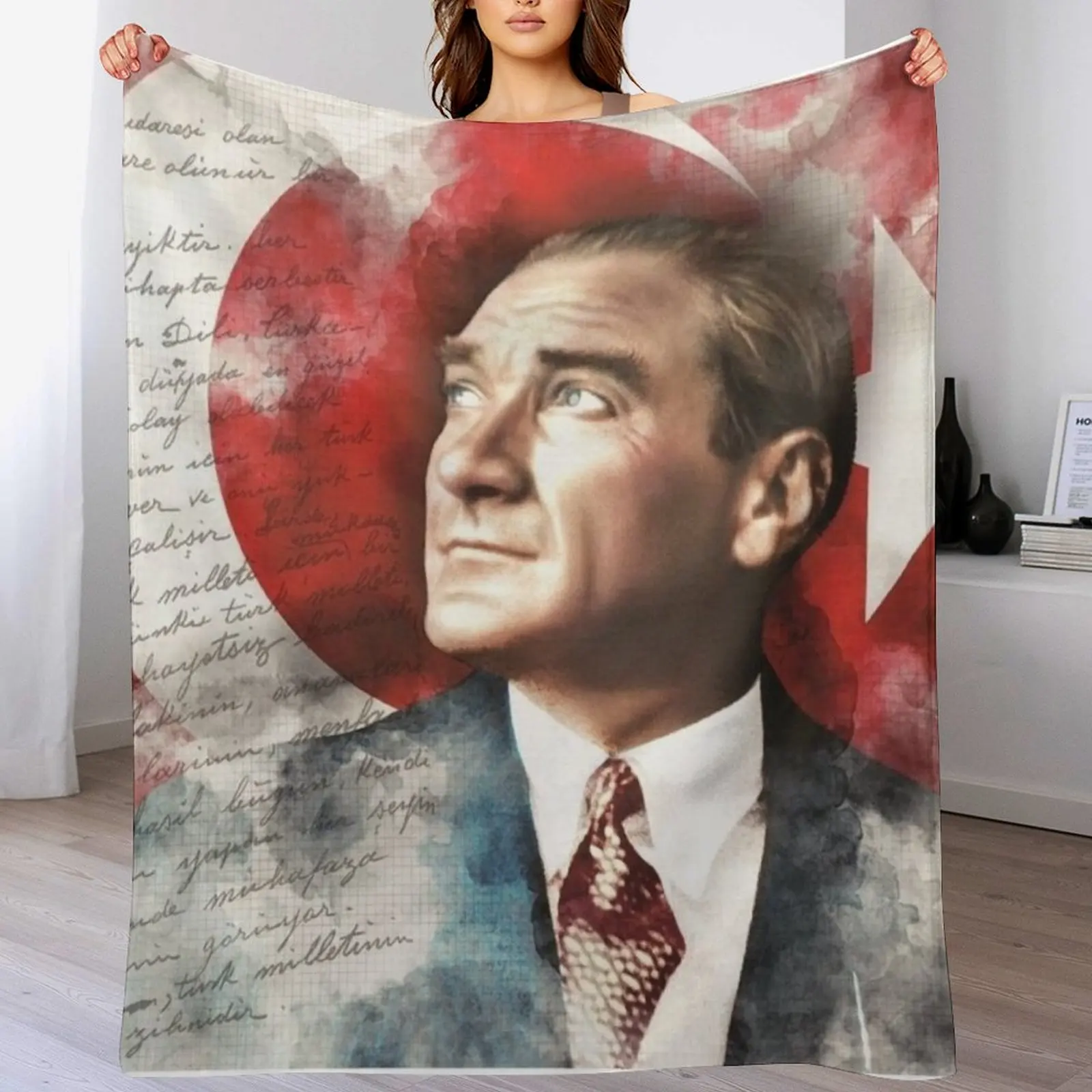 Ataturk Turkish Flag Throw Blanket