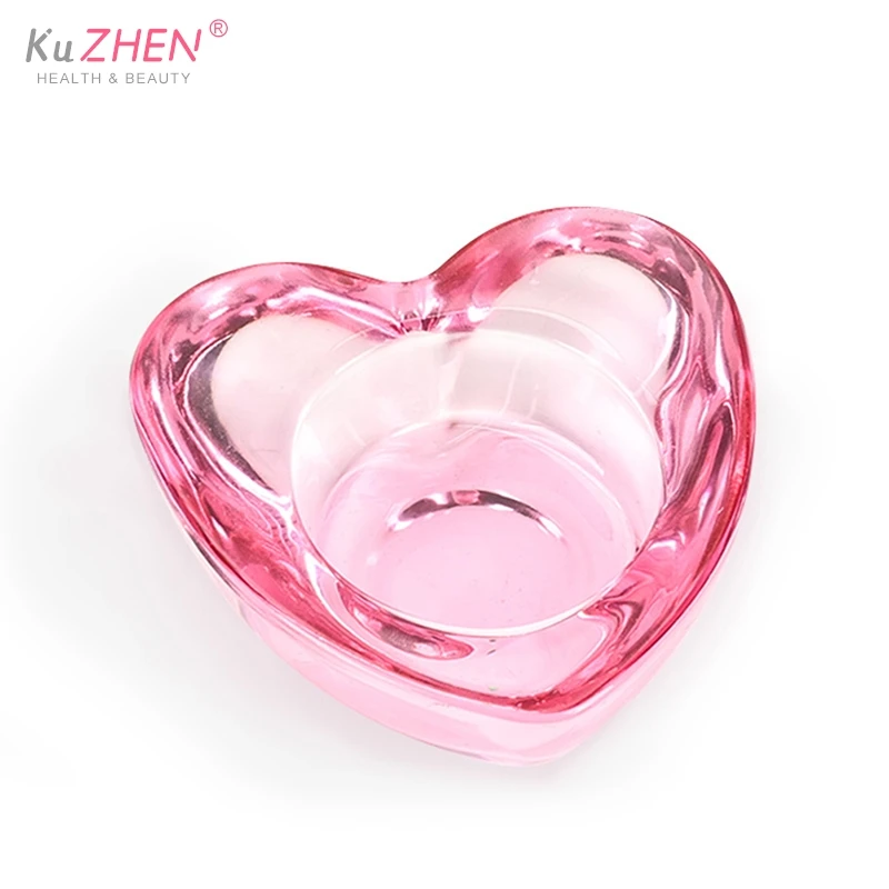 1P Glazen Crystal Cup Crystal Nail Cup Roze Hartvorm Dappen Schaal Acryl Vloeibare Poederhouder Container Manicure Nail Art Tool