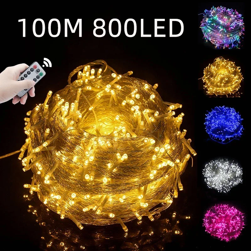 5-100m luz da corda ramadan 2025 natal/casamento/festa decoração luzes de fadas guirlanda 110v 220v ao ar livre lâmpada led à prova dwaterproof água