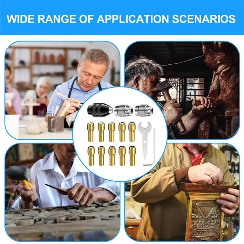 AS60-Replacement Collet Set Keyless Chuck For Drill 1/32-1/8 Inch Keyless Shank For Rotary Tools Electric Grinder Accessories