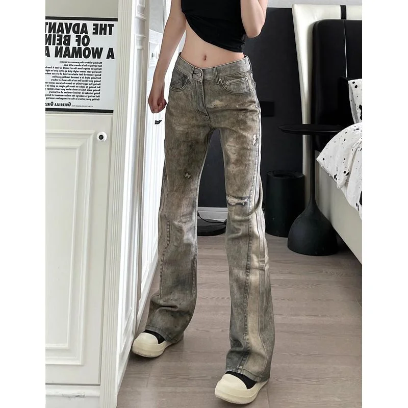 2025 WomenAmerican High Street lekko pikantne dżinsy z nadrukiem modna marka przystojne spodnie wiosenna i jesienna nowa kolekcja